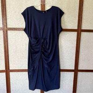 INC International Concepts Navy Sleeveless Ruched Pleated Waist Stretch